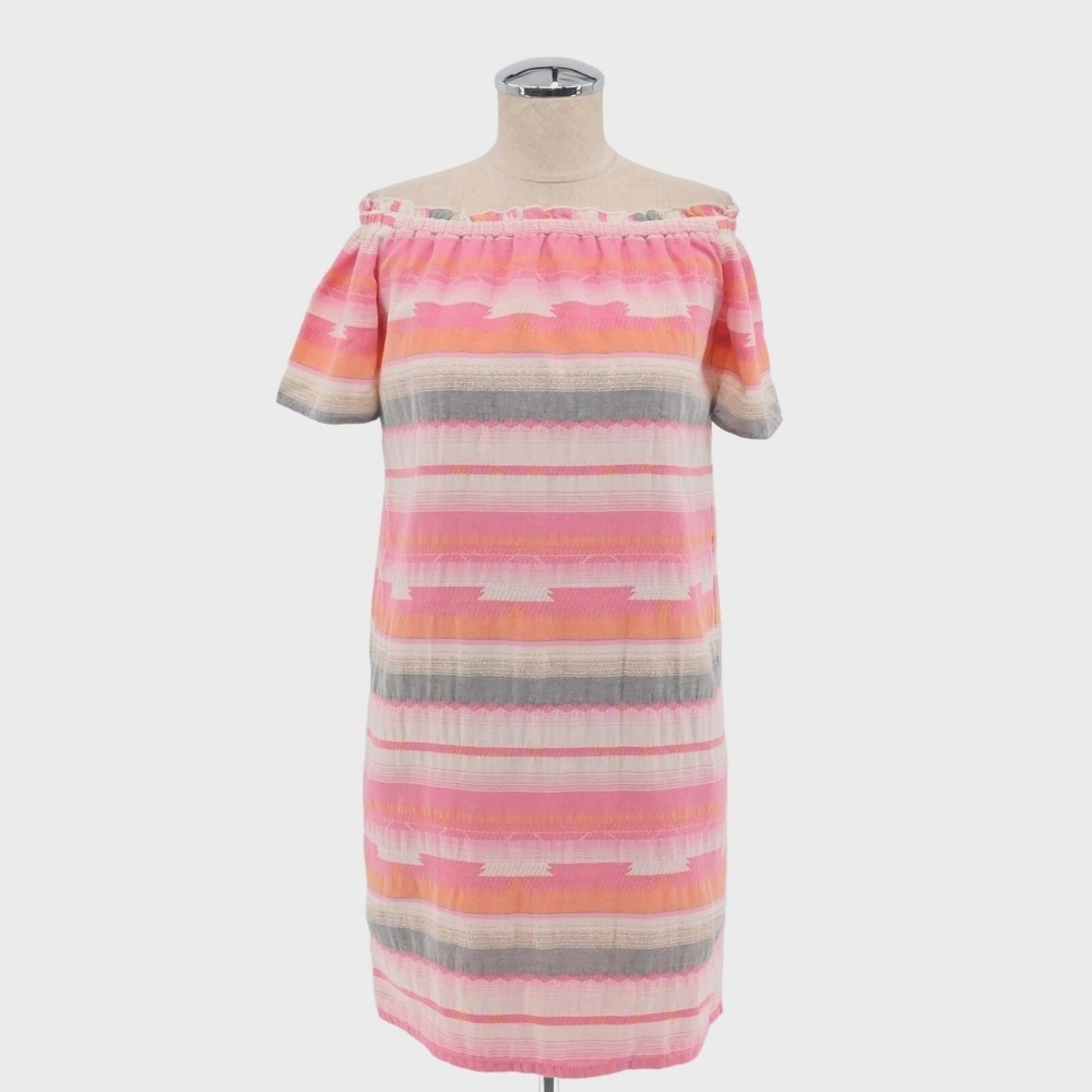 Anthropologie Drew‎ Off The Shoulder Dress Womens Sz XS Pink Stripe Southwestern
